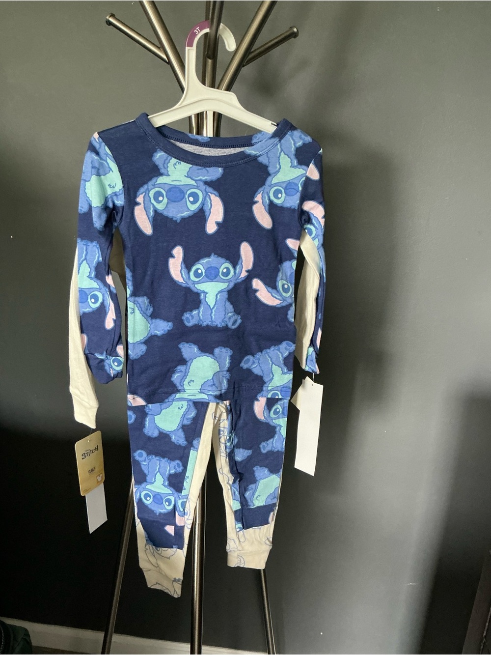 Disney Set of 2 Navy and Cream Stitch Allover Print Pajama Set